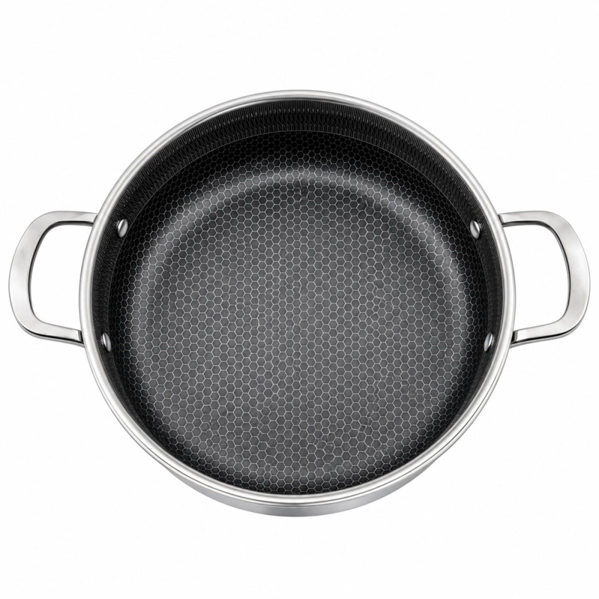 Ankor Dmond Tri-Ply Ρηχή Ανοξείδωτη Υβριδική Κατσαρόλα 28cm με Αντικολλητικό Εξάγωνο Laser Μοτίβο & Γυάλινο Καπάκι