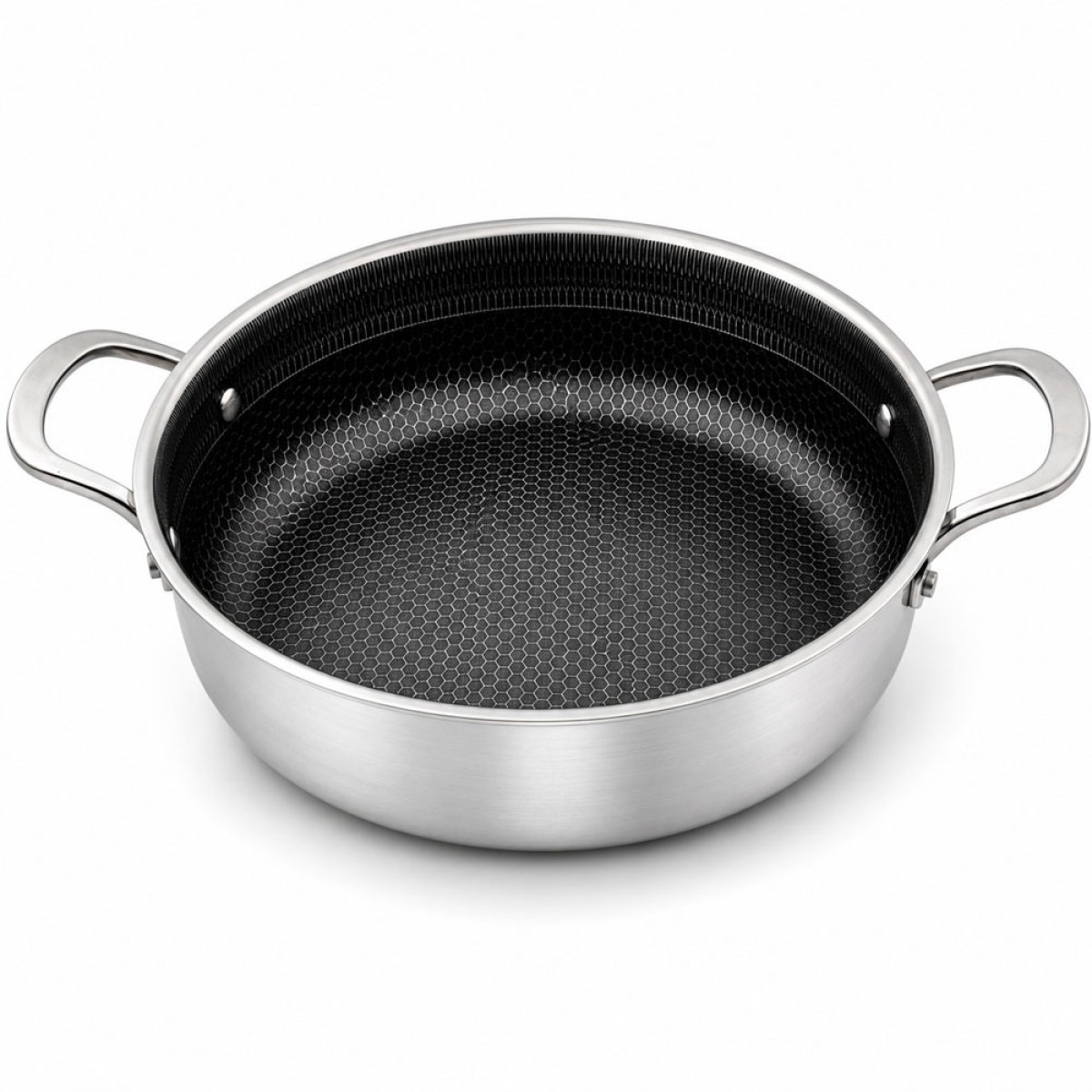 Ankor Dmond Tri-Ply Ρηχή Ανοξείδωτη Υβριδική Κατσαρόλα 28cm με Αντικολλητικό Εξάγωνο Laser Μοτίβο & Γυάλινο Καπάκι