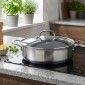 Ankor Dmond Tri-Ply Ρηχή Ανοξείδωτη Υβριδική Κατσαρόλα 28cm με Αντικολλητικό Εξάγωνο Laser Μοτίβο & Γυάλινο Καπάκι