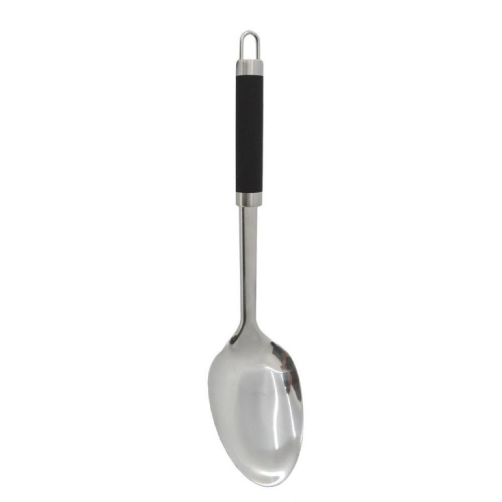 Ανοξείδωτο Κουτάλι Σερβιρίσματος INOX 32x7cm με Μαύρη Εργονομική & Αντιολισθητική Λαβή TPR