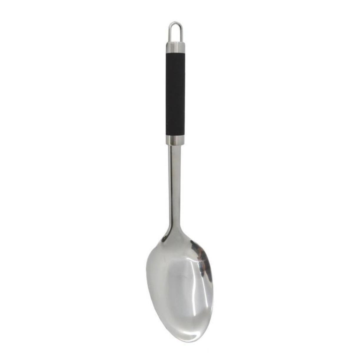 Ανοξείδωτο Κουτάλι Σερβιρίσματος INOX 32x7cm με Μαύρη Εργονομική & Αντιολισθητική Λαβή TPR