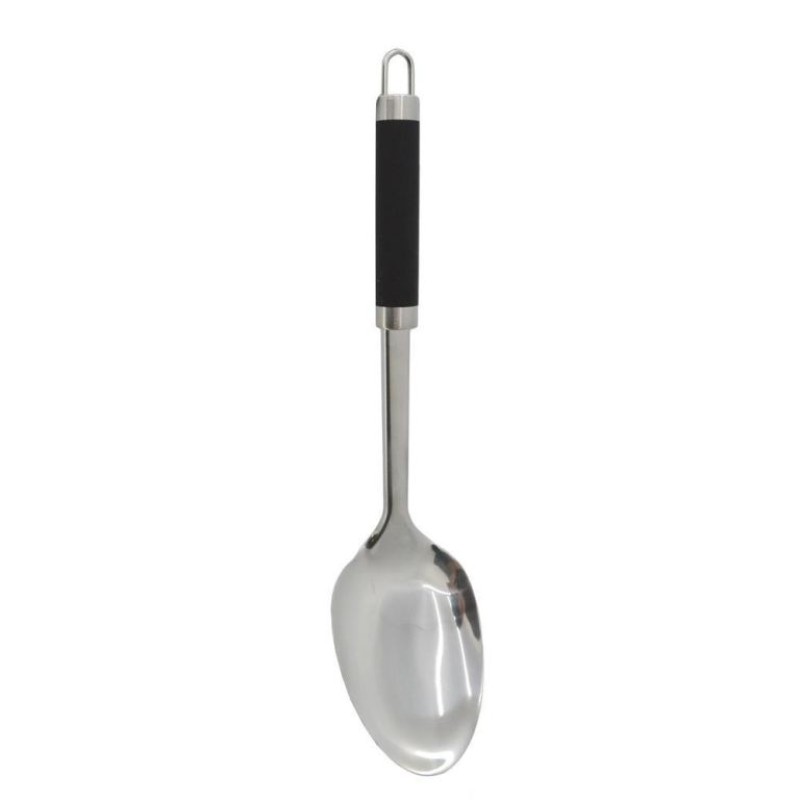 Ανοξείδωτο Κουτάλι Σερβιρίσματος INOX 32x7cm με Μαύρη Εργονομική & Αντιολισθητική Λαβή TPR