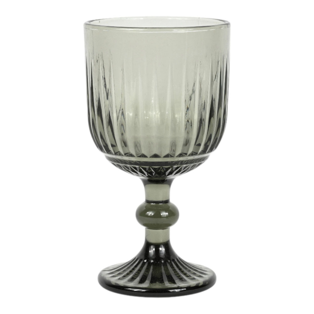 Vintage Style Σετ 6 Ποτήρια Γυάλινα Κολονάτα 350ml Πράσινα με Ανάγλυφη Διακόσμηση 