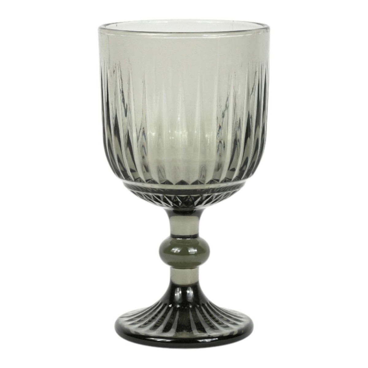 Vintage Style Σετ 6 Ποτήρια Γυάλινα Κολονάτα 350ml Πράσινα με Ανάγλυφη Διακόσμηση 