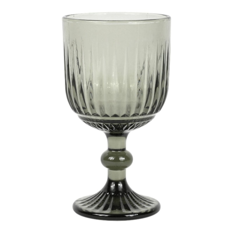 Vintage Style Σετ 6 Ποτήρια Γυάλινα Κολονάτα 235ml Πράσινα με Ανάγλυφη Διακόσμηση 