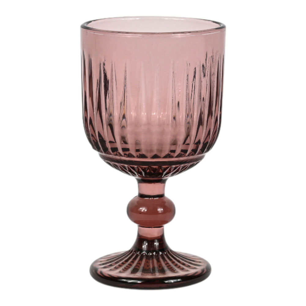 Vintage Style Σετ 6 Ποτήρια Γυάλινα Κολονάτα 235ml Μωβ με Ανάγλυφη Διακόσμηση 