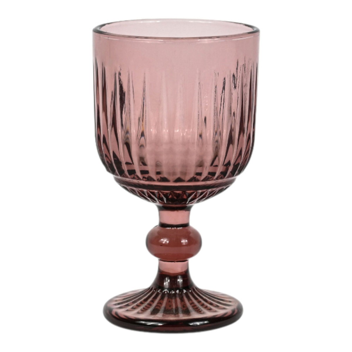 Vintage Style Σετ 6 Ποτήρια Γυάλινα Κολονάτα 235ml Μωβ με Ανάγλυφη Διακόσμηση 