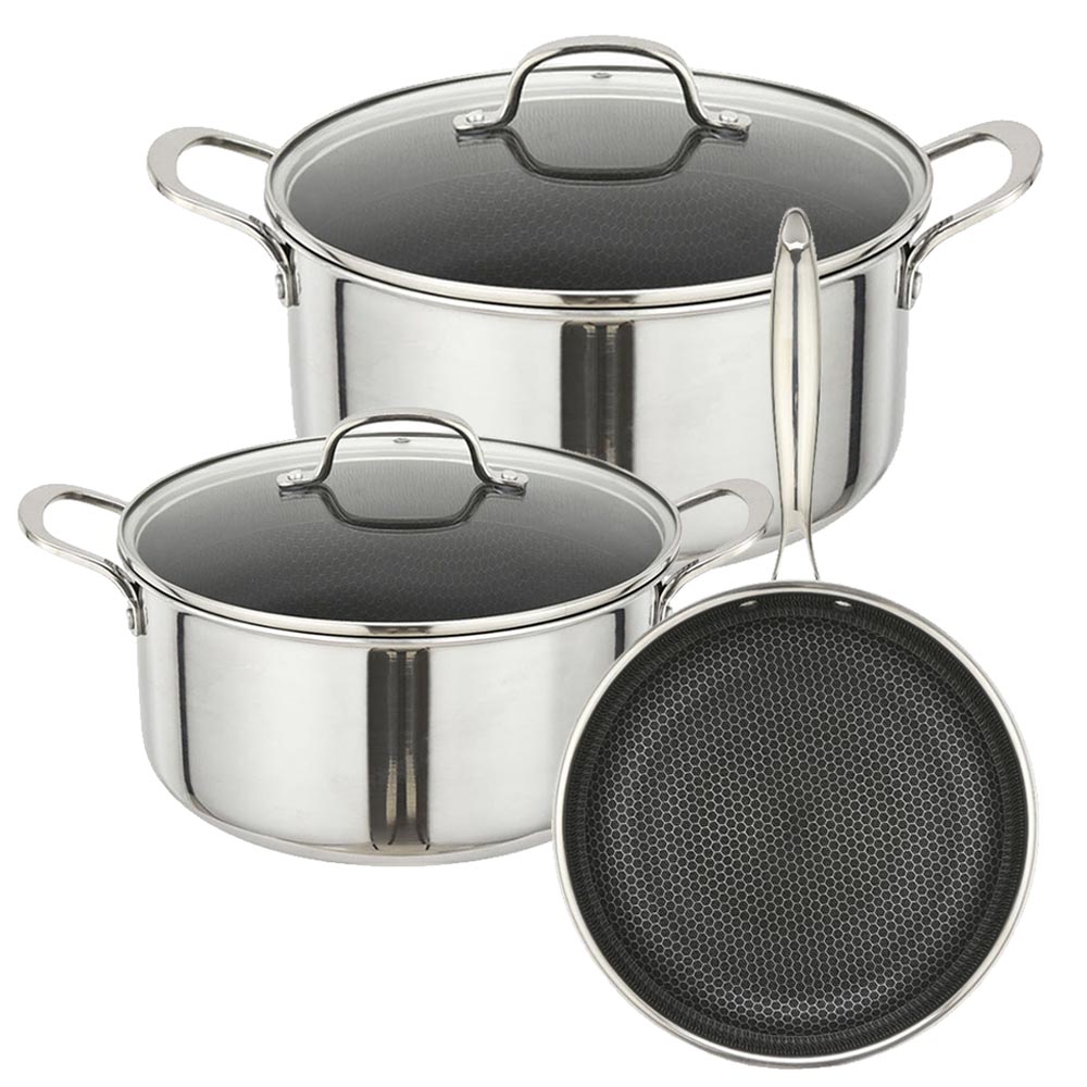 Ankor Dmond Tri-Ply: Κατσαρόλες N.24 & N.26 & Τηγάνι N.24 – Stainless Steel Αντικολλητικά Laser