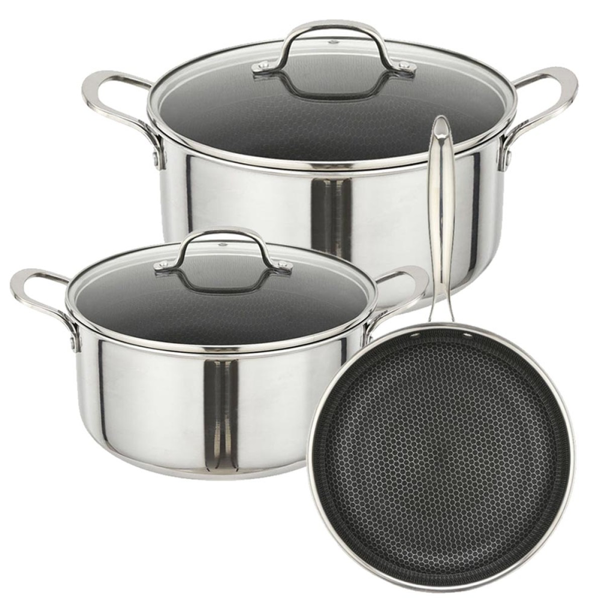 Ankor Dmond Tri-Ply: Κατσαρόλες N.24 & N.26 & Τηγάνι N.24 – Stainless Steel Αντικολλητικά Laser