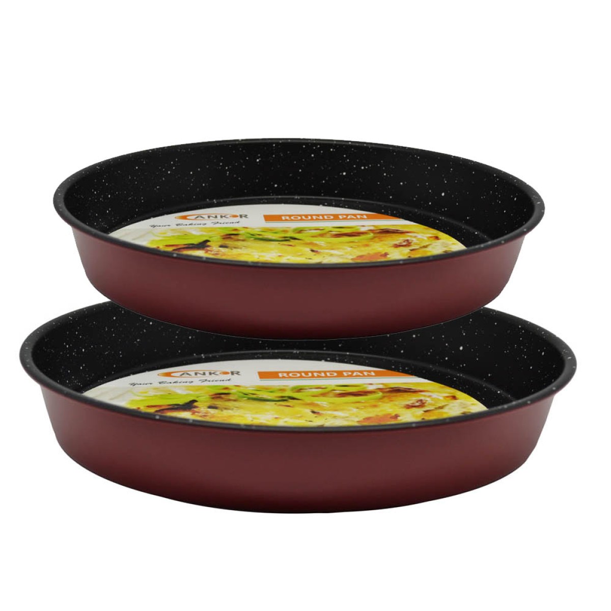Ankor Duo Baking Set: Σετ 2 Αντικολλητικά Στρογγυλά Ταψιά (Ν.28.5 & Ν.31.5) - Marble & Red Edition