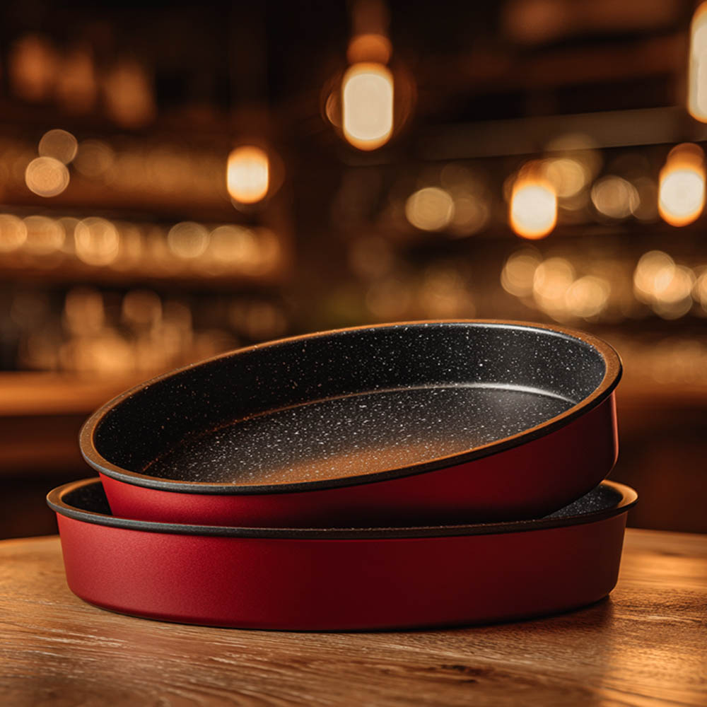 Ankor Duo Baking Set: Σετ 2 Αντικολλητικά Στρογγυλά Ταψιά (Ν.28.5 & Ν.31.5) - Marble & Red Edition
