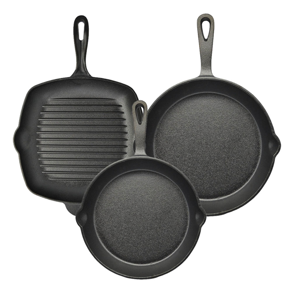 Ankor Premium Σετ Μαντεμένια Σκεύη 3τμχ – Γκριλιέρα N.28, Τηγάνι Ν.26 & Τηγάνι Ν.30