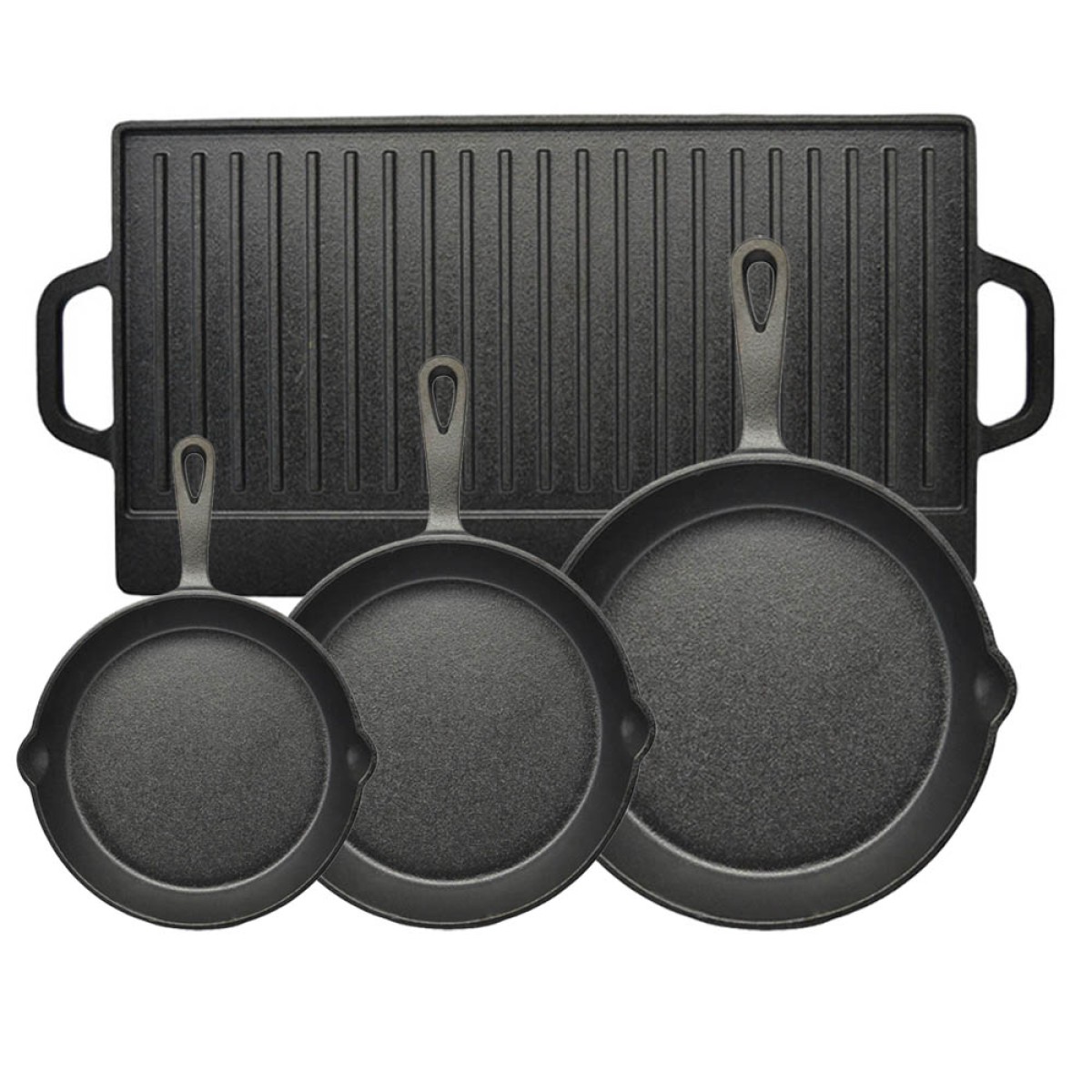 Ankor Premium Σετ Μαντεμένια Σκεύη 4τμχ – Πλάκα Διπλής Όψης, Τηγάνι Ν.16, Τηγάνι Ν.20 & Τηγάνι Ν.26