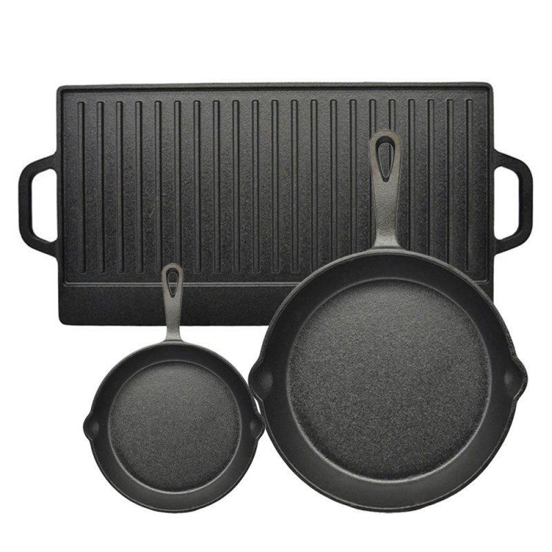 Ankor Premium Σετ Μαντεμένια Σκεύη 3τμχ – Πλάκα Διπλής Όψης, Τηγάνι Ν.20 & Τηγάνι Ν.30