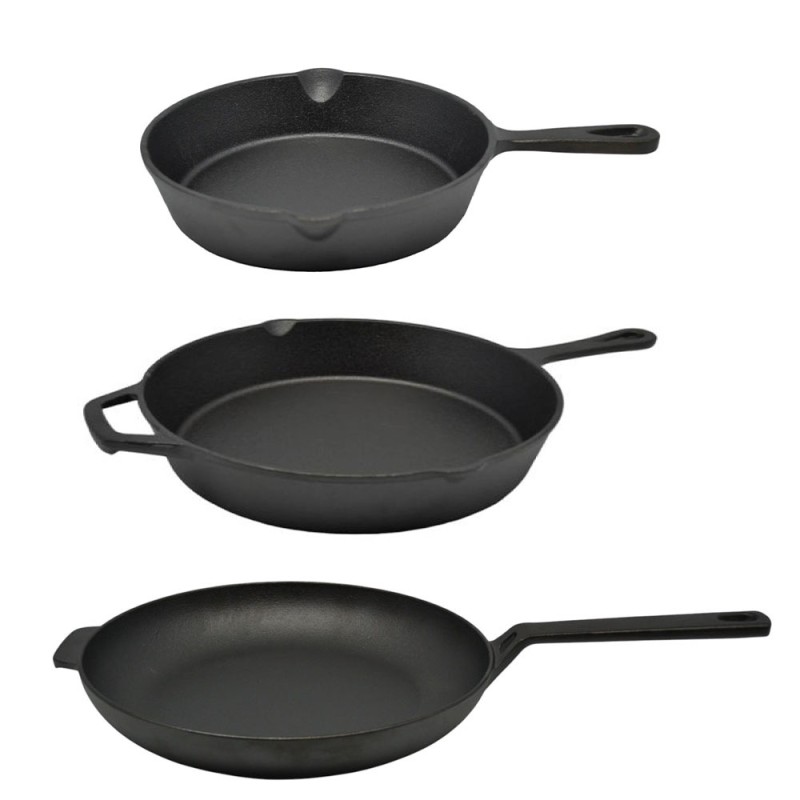 Ankor Premium Σετ Μαντεμένια Τηγάνια 3τμχ (20-26-28cm) – Κατάλληλα για Όλες τις Εστίες, BBQ & Φούρνο