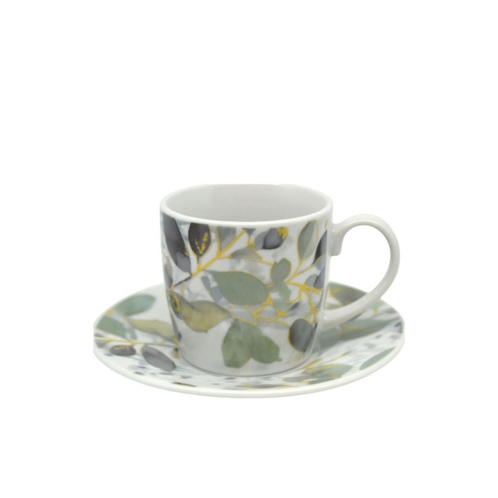 Ankor Σετ 6 Φλιτζάνια Καφέ Πορσελάνης με Πιατάκια Πράσινα 110ml 