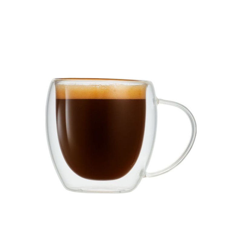 Ankor Σετ 2 Φλιτζάνια Καφέ Γυάλινο 80ml Διπλού Τοιχώματος – για Ελληνικό Καφέ