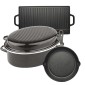Premium Σετ 3 Σκεύη Μαγειρικής - Γάστρα Ν.42 Εμαγιέ Αντικολλητική, Μαντεμένια Πλάκα Διπλής Όψης & Μαντεμένιο Τηγάνι Ν.26