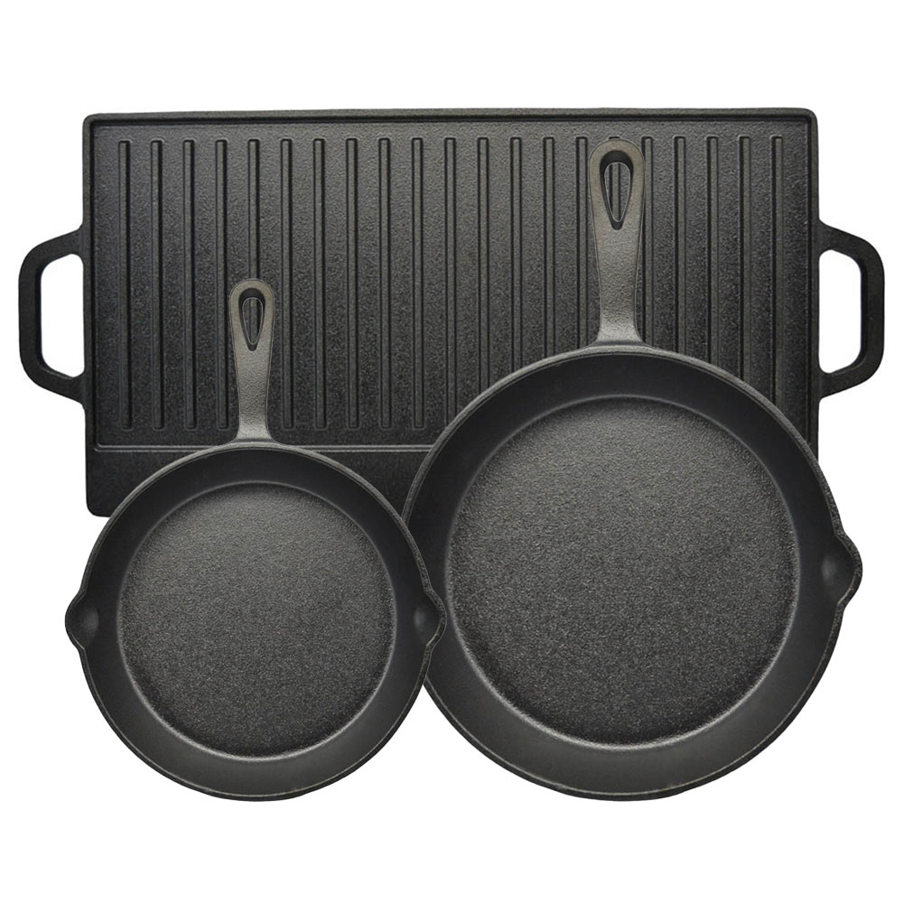 Ankor Premium Σετ Μαντεμένια Σκεύη 3τμχ – Πλάκα Διπλής Όψης, Τηγάνι Ν.20 & Τηγάνι Ν.26