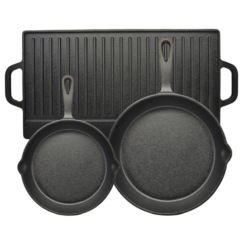 Ankor Premium Σετ Μαντεμένια Σκεύη 3τμχ – Πλάκα Διπλής Όψης, Τηγάνι Ν.20 & Τηγάνι Ν.26