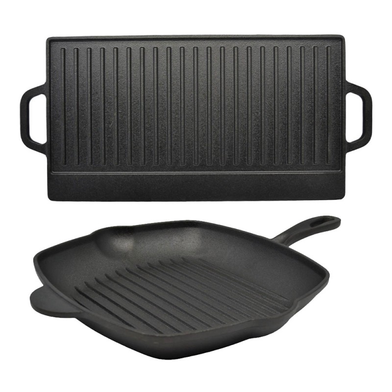 Ankor Premium Σετ Μαντεμένια Πλάκα Ψησίματος Διπλής Όψης & Γκριλιέρα Ν.28 - Cast Iron για BBQ & Όλες τις Εστίες