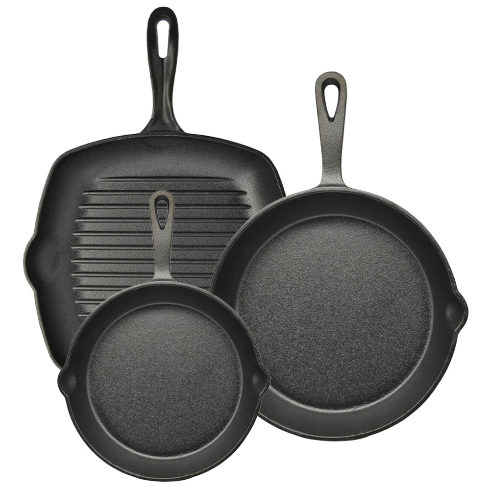 Ankor Premium Σετ Μαντεμένια Σκεύη 3τμχ – Γκριλιέρα N.28, Τηγάνι Ν.20 & Τηγάνι Ν.26