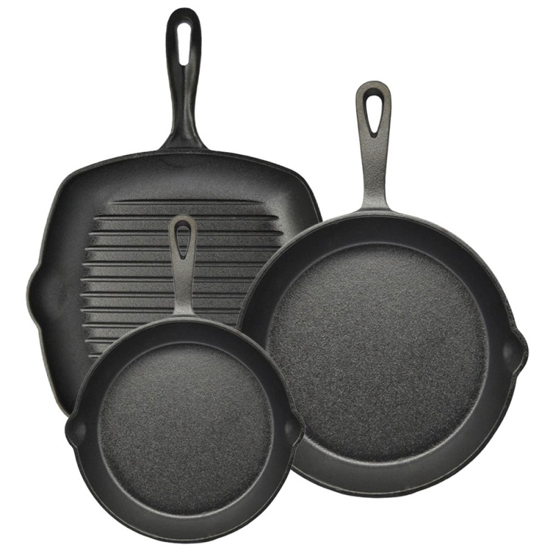 Ankor Premium Σετ Μαντεμένια Σκεύη 3τμχ – Γκριλιέρα N.28, Τηγάνι Ν.20 & Τηγάνι Ν.26