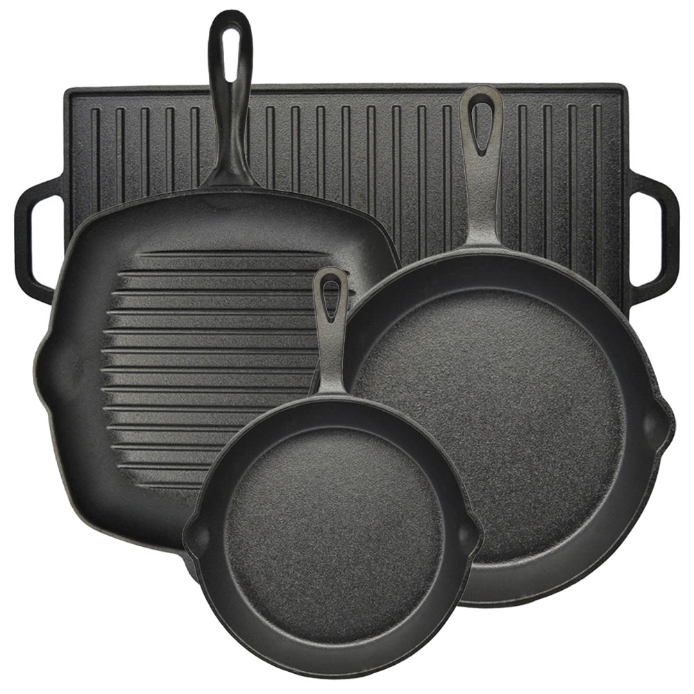 Ankor Premium Σετ Μαντεμένια Σκεύη 4τμχ – Γκριλιέρα N.28, Τηγάνι Ν.20, Τηγάνι Ν.26 & Πλάκα Διπλής Όψης