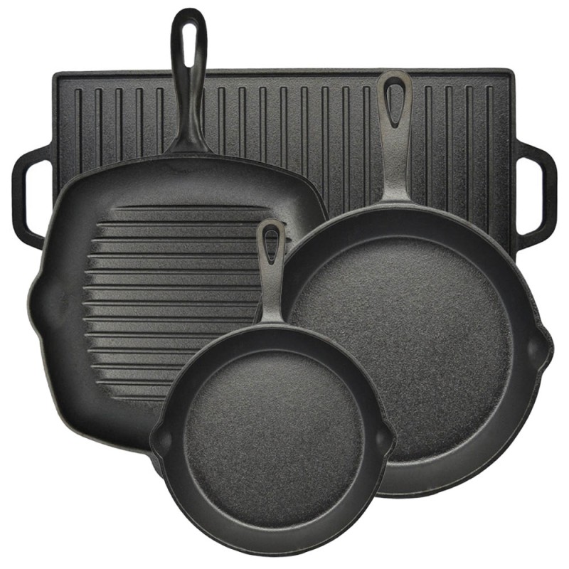 Ankor Premium Σετ Μαντεμένια Σκεύη 4τμχ – Γκριλιέρα N.28, Τηγάνι Ν.20, Τηγάνι Ν.26 & Πλάκα Διπλής Όψης