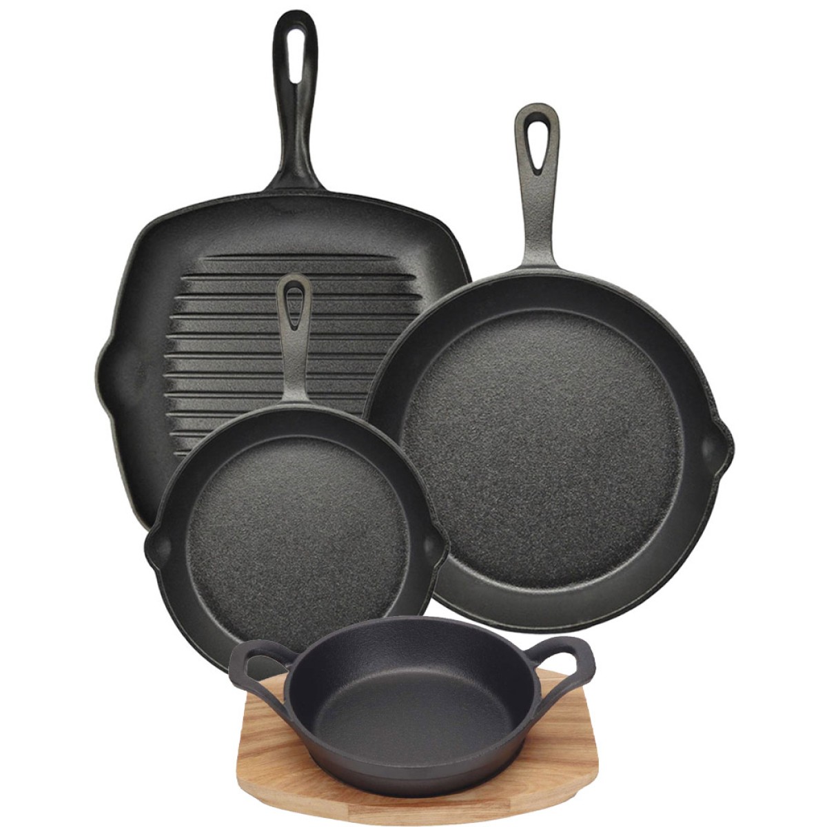 Ankor Premium Σετ Μαντεμένια Σκεύη 4τμχ – Γκριλιέρα N.28, Τηγάνι Ν.20, Τηγάνι Ν.26 & Σαγανάκι Ν.16