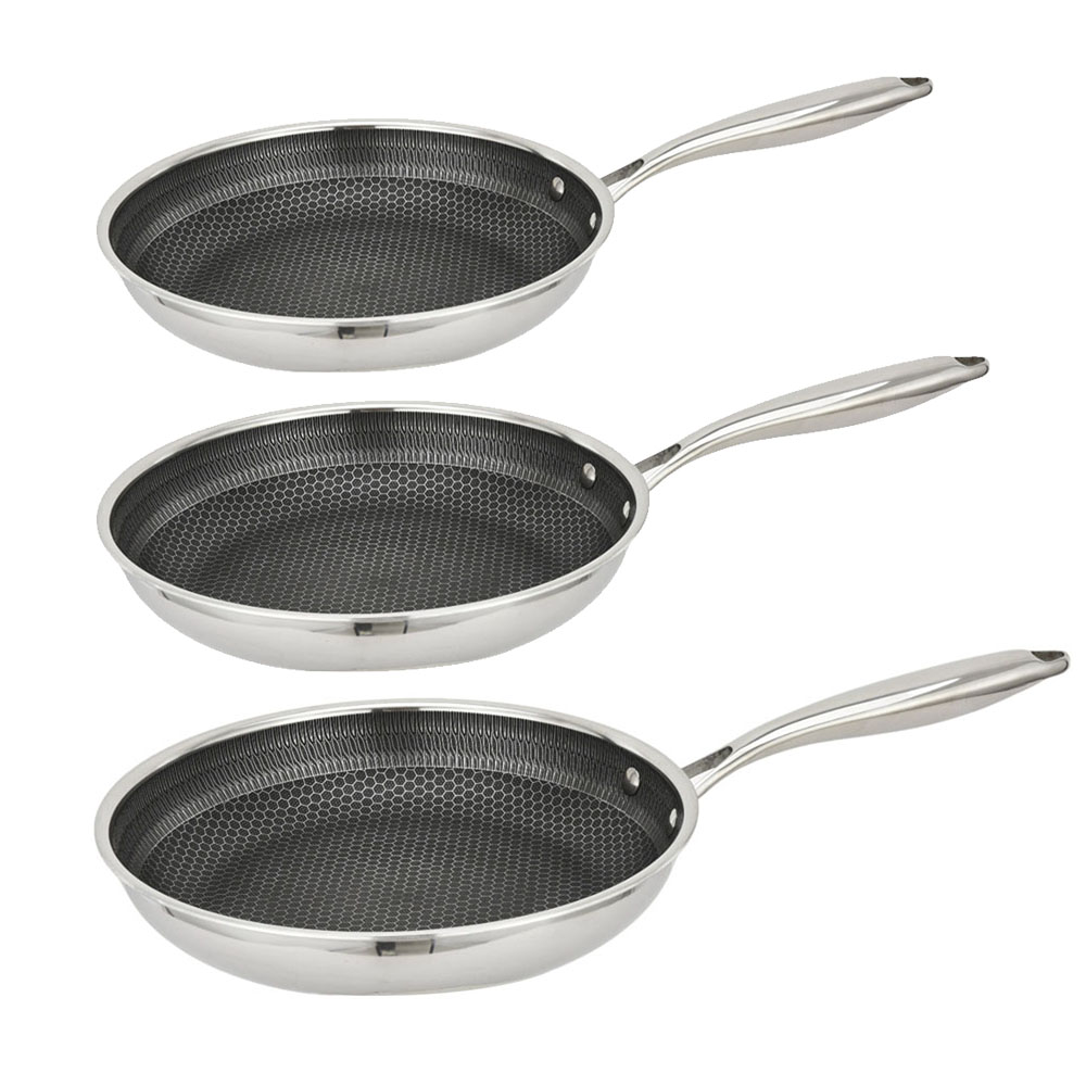 Ankor Dmond Tri-Ply Σετ 3 Τηγάνια (24cm + 26cm + 28cm) – Ανοξείδωτα 18/8 με Αντικολλητική Επίστρωση