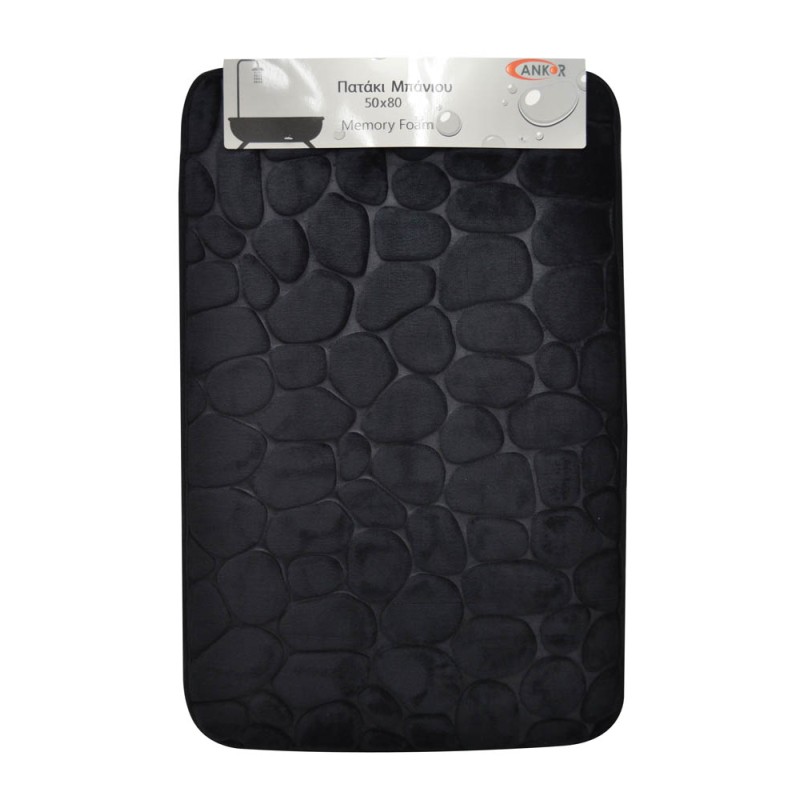 Ankor Πατάκι Μπάνιου Memory Foam (50x80) Σχέδιο Μαύρο Βότσαλο με Αντιολισθητική Βάση SBR