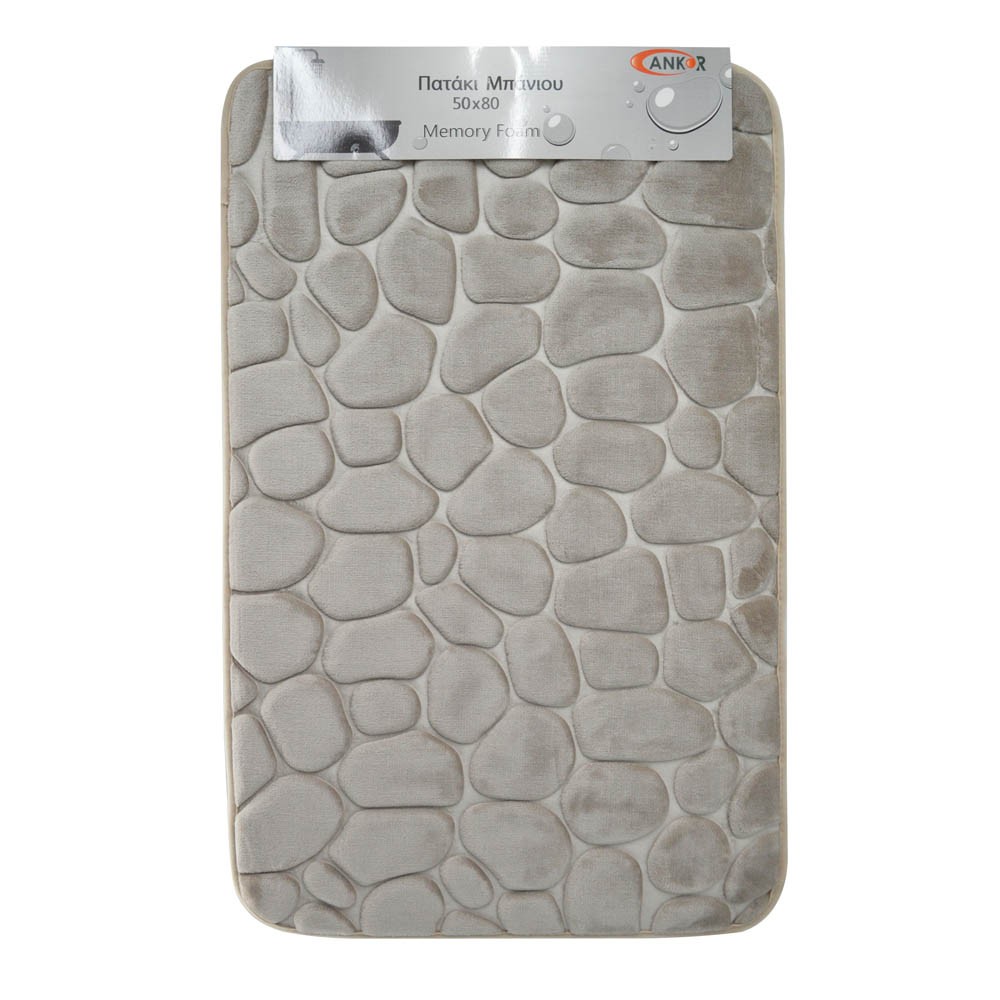 Ankor Πατάκι Μπάνιου Memory Foam (50x80) Σχέδιο Μπεζ Βότσαλο με Αντιολισθητική Βάση SBR