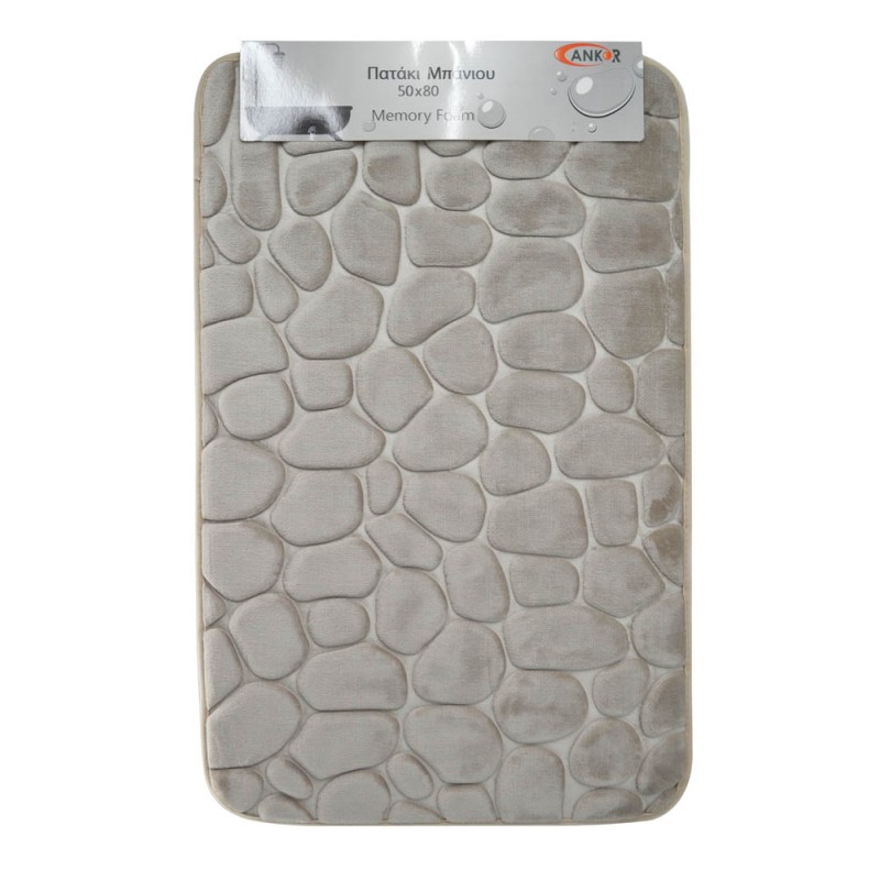 Ankor Πατάκι Μπάνιου Memory Foam (50x80) Σχέδιο Μπεζ Βότσαλο με Αντιολισθητική Βάση SBR