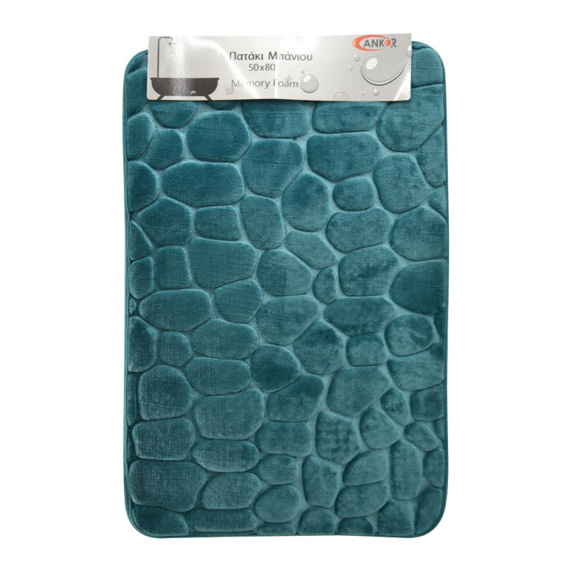 Ankor Πατάκι Μπάνιου Memory Foam (50x80) Σχέδιο Πετρόλ Βότσαλο με Αντιολισθητική Βάση SBR
