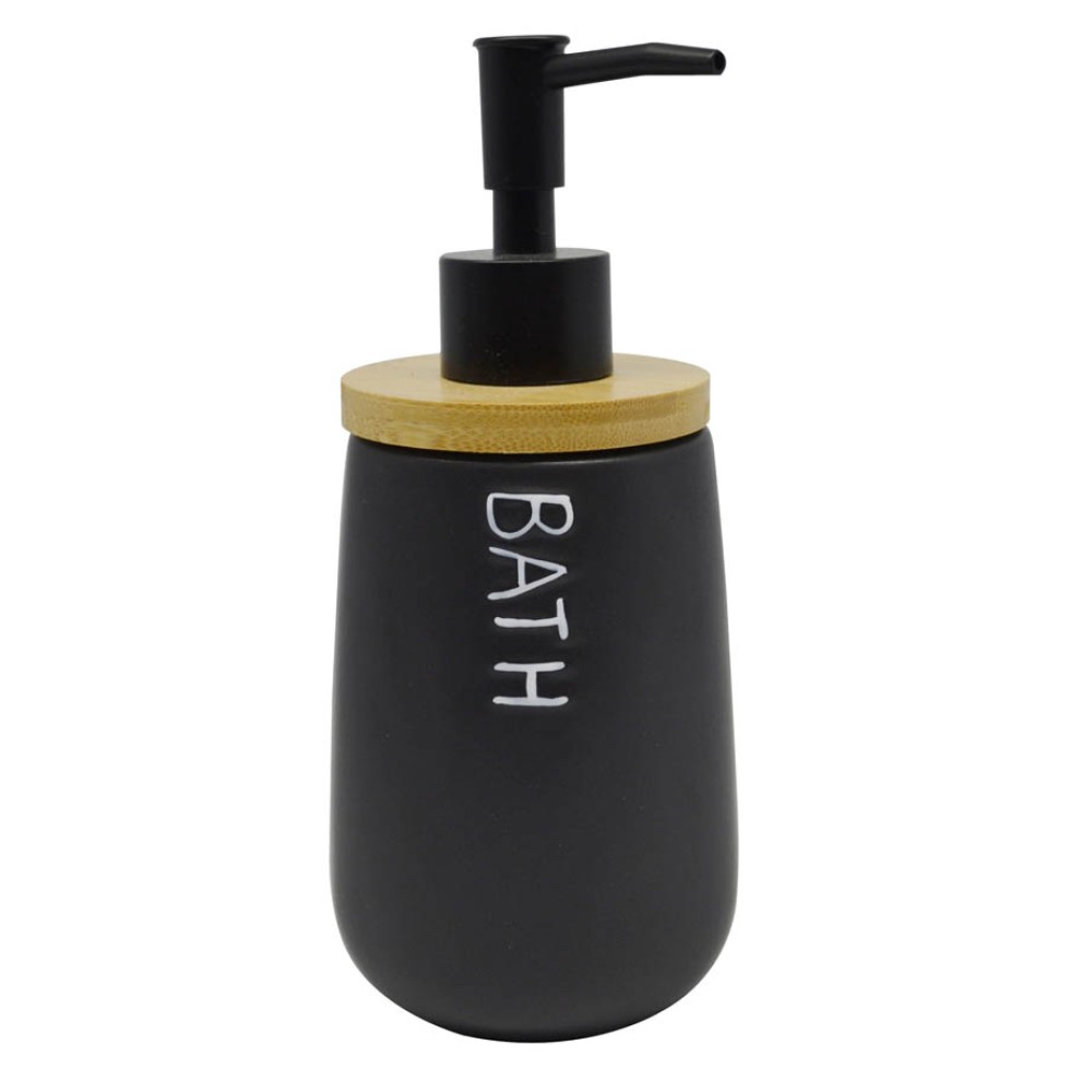 Bath Bamboo Black Δοχείο Κρεμοσάπουνου (Φ8.5x18.7) Κεραμικό με Καπάκι Bamboo