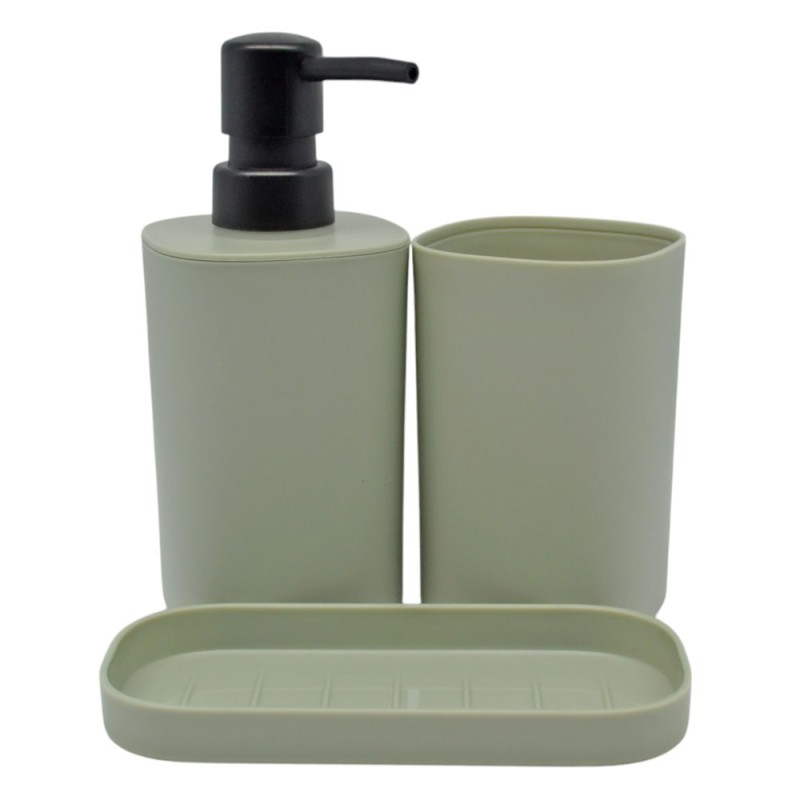 Ankor Pistachio Σετ Μπάνιου 3τμχ Πλαστικό – Dispenser, Ποτηροθήκη & Σαπουνοθήκη - Δισκάκι