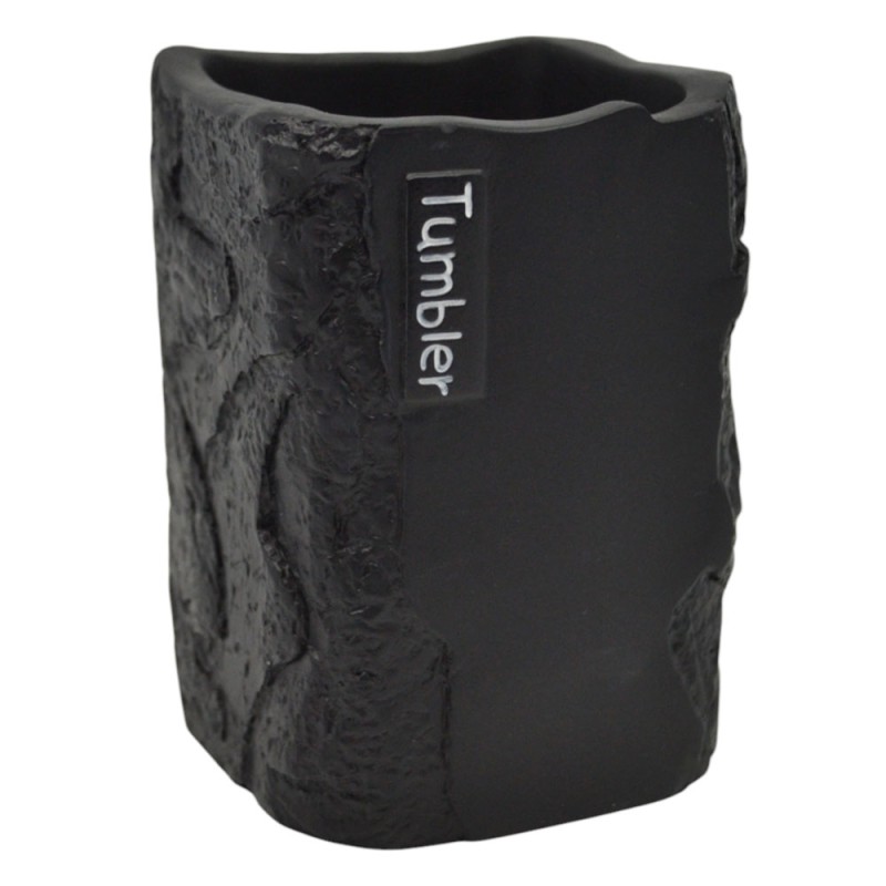 Ankor Tumbler Black Ποτήρι Μπάνιου (7.7x7.7x10.8) με Όψη Πέτρας