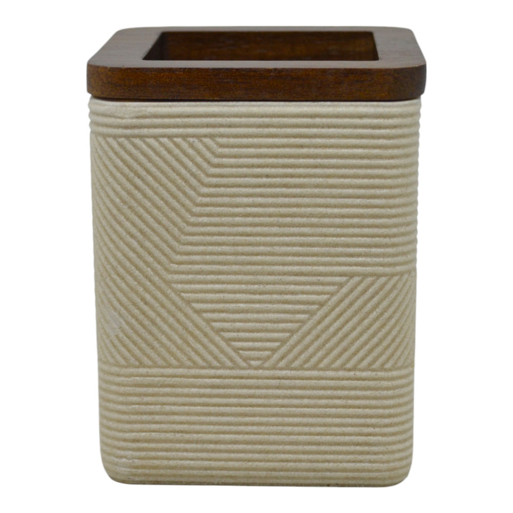 Ankor Beige Ποτήρι Μπάνιου (8x8x10) με Καπάκι Ακακίας