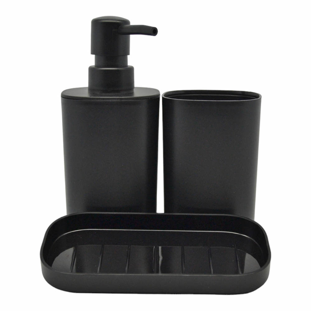 Ankor Black Σετ Μπάνιου 3τμχ Πλαστικό – Dispenser, Ποτηροθήκη & Σαπουνοθήκη - Δισκάκι