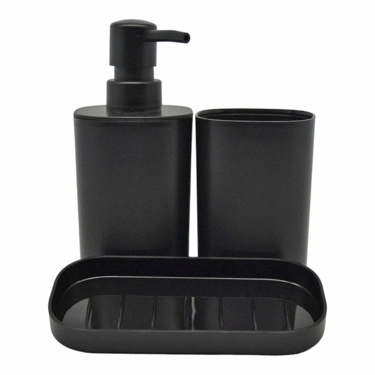 Ankor Black Σετ Μπάνιου 3τμχ Πλαστικό – Dispenser, Ποτηροθήκη & Σαπουνοθήκη - Δισκάκι