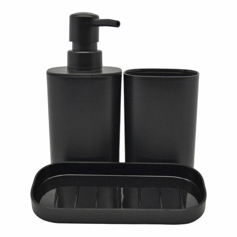 Ankor Black Σετ Μπάνιου 3τμχ Πλαστικό – Dispenser, Ποτηροθήκη & Σαπουνοθήκη - Δισκάκι