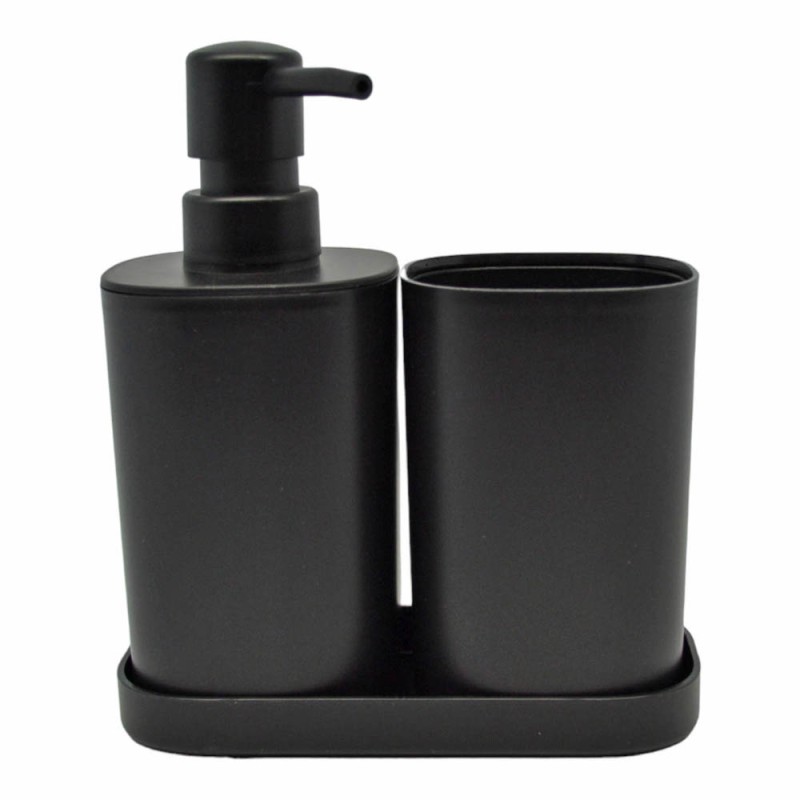 Ankor Black Σετ Μπάνιου 3τμχ Πλαστικό – Dispenser, Ποτηροθήκη & Σαπουνοθήκη - Δισκάκι