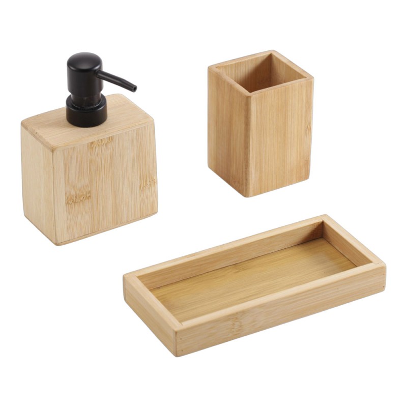 Ankor Bamboo Σετ Μπάνιου 3τμχ – Dispenser, Ποτηροθήκη & Σαπουνοθήκη - Δισκάκι