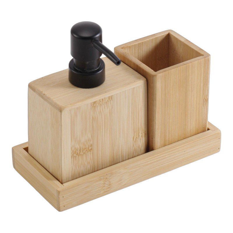 Ankor Bamboo Σετ Μπάνιου 3τμχ – Dispenser, Ποτηροθήκη & Σαπουνοθήκη - Δισκάκι