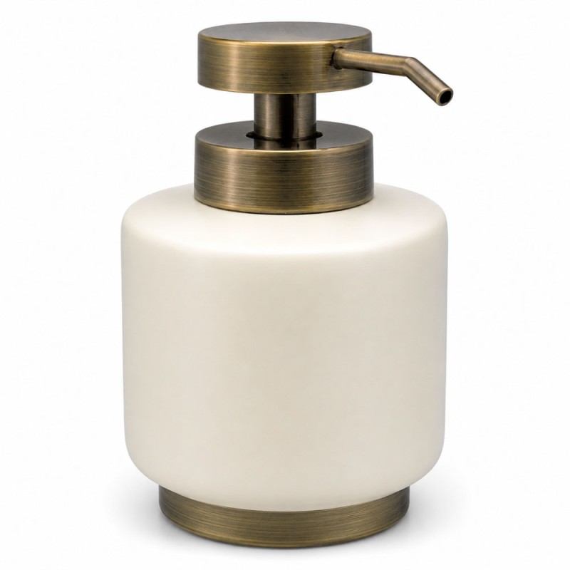 Antique Beige Σετ Αξεσουάρ 3 Τεμαχίων: Δοχείο Κρεμοσάπουνου, Ποτηροθήκη & Σαπουνοθήκη με Χρυσή Αντικέ Αντλία & Βάση