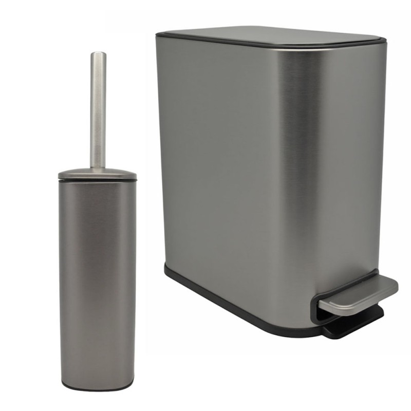 Σετ Κάδου Slim 5Lt & Πιγκάλ Ανοξείδωτο Soft Close Σκούρο Ασημί - Συλλογή Ankor Lux
