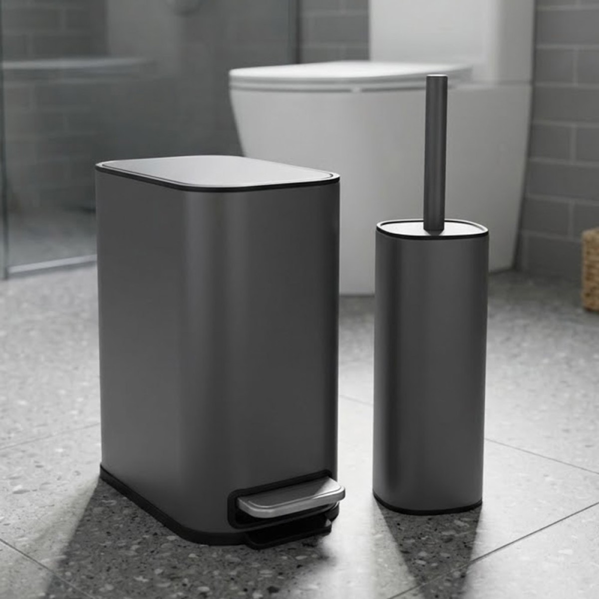 Σετ Κάδου Slim 5Lt & Πιγκάλ Μεταλλικό Soft Close Γκρι - Συλλογή Ankor Bello