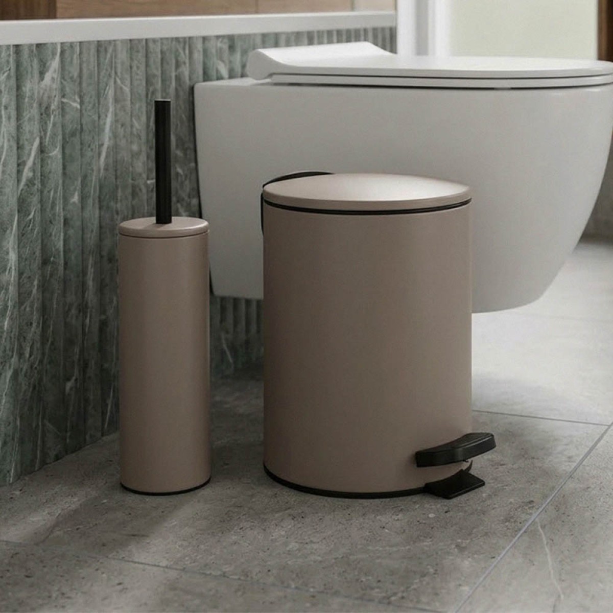 Σετ Κάδου 5Lt & Πιγκάλ Ανοξείδωτο Soft Close Dark Taupe Ματ - Συλλογή Ankor Hotel
