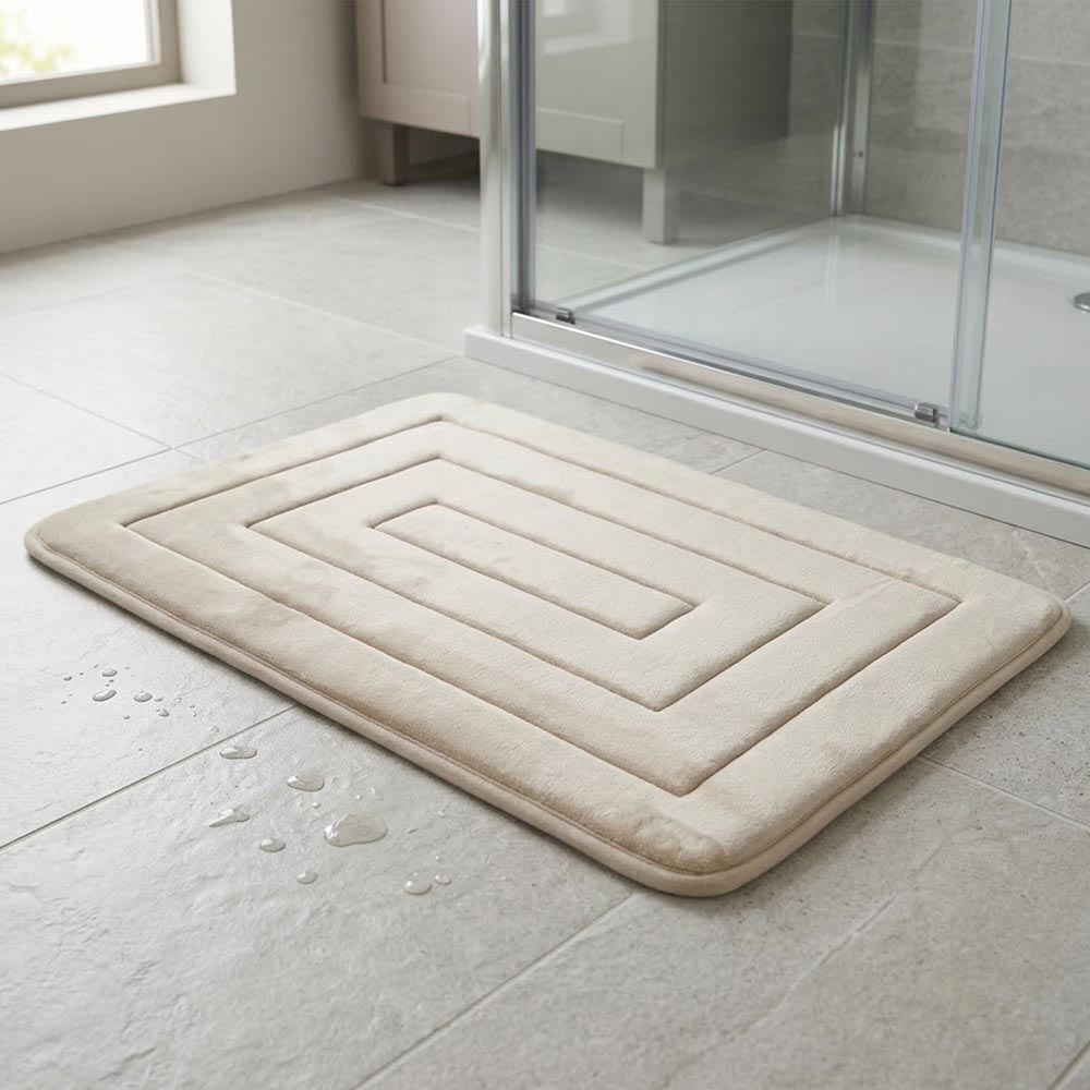 Ankor Πατάκι Μπάνιου Memory Foam (50x80) Μπεζ Minimal με Αντιολισθητική Βάση SBR